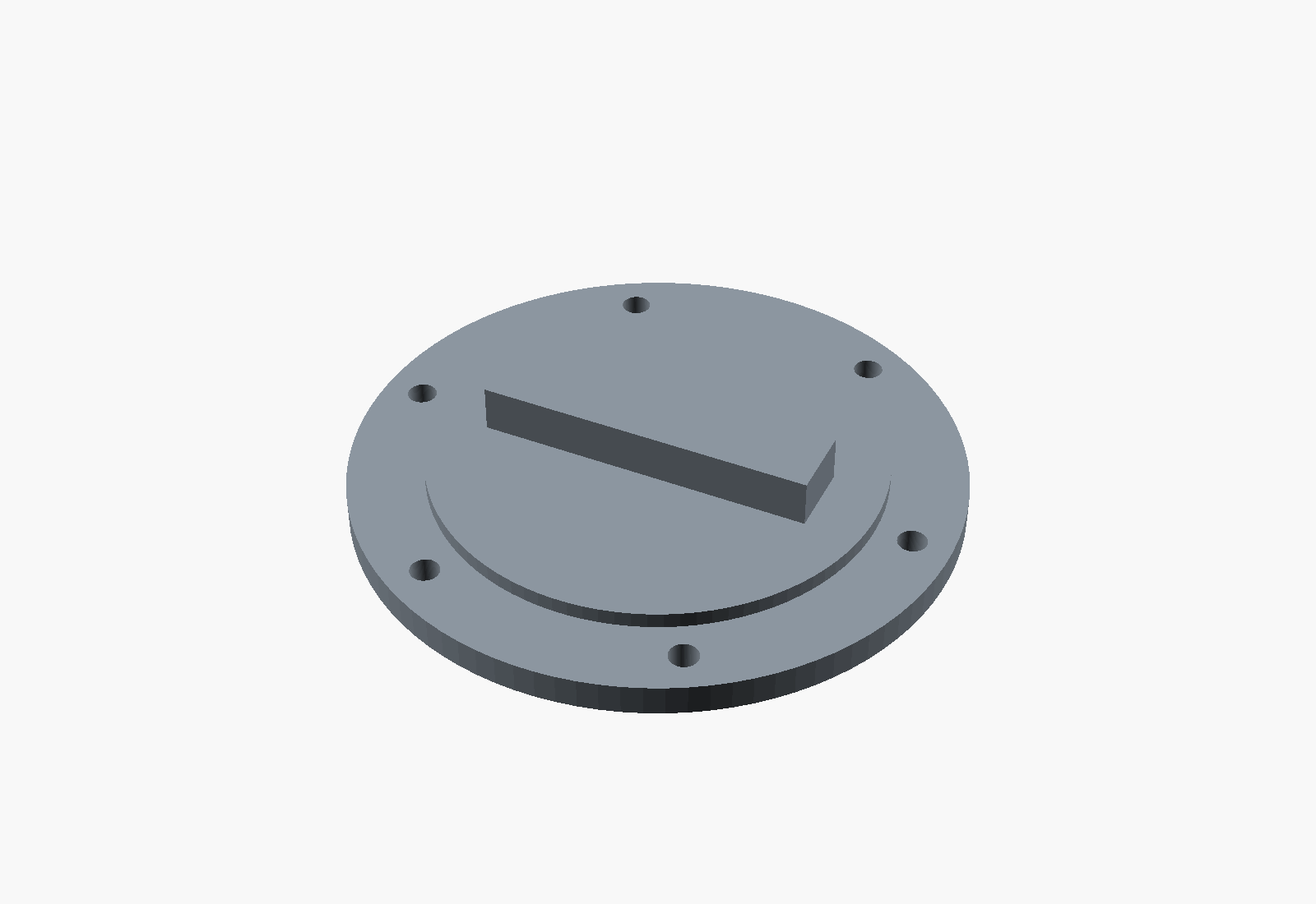 CAD render of a 3D printed round deck inspection cover with grip bar